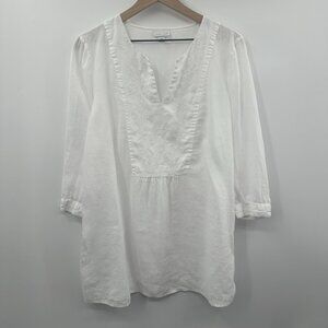 J. Jill‎ Love Linen Embroidered Tunic Top in White Size Large